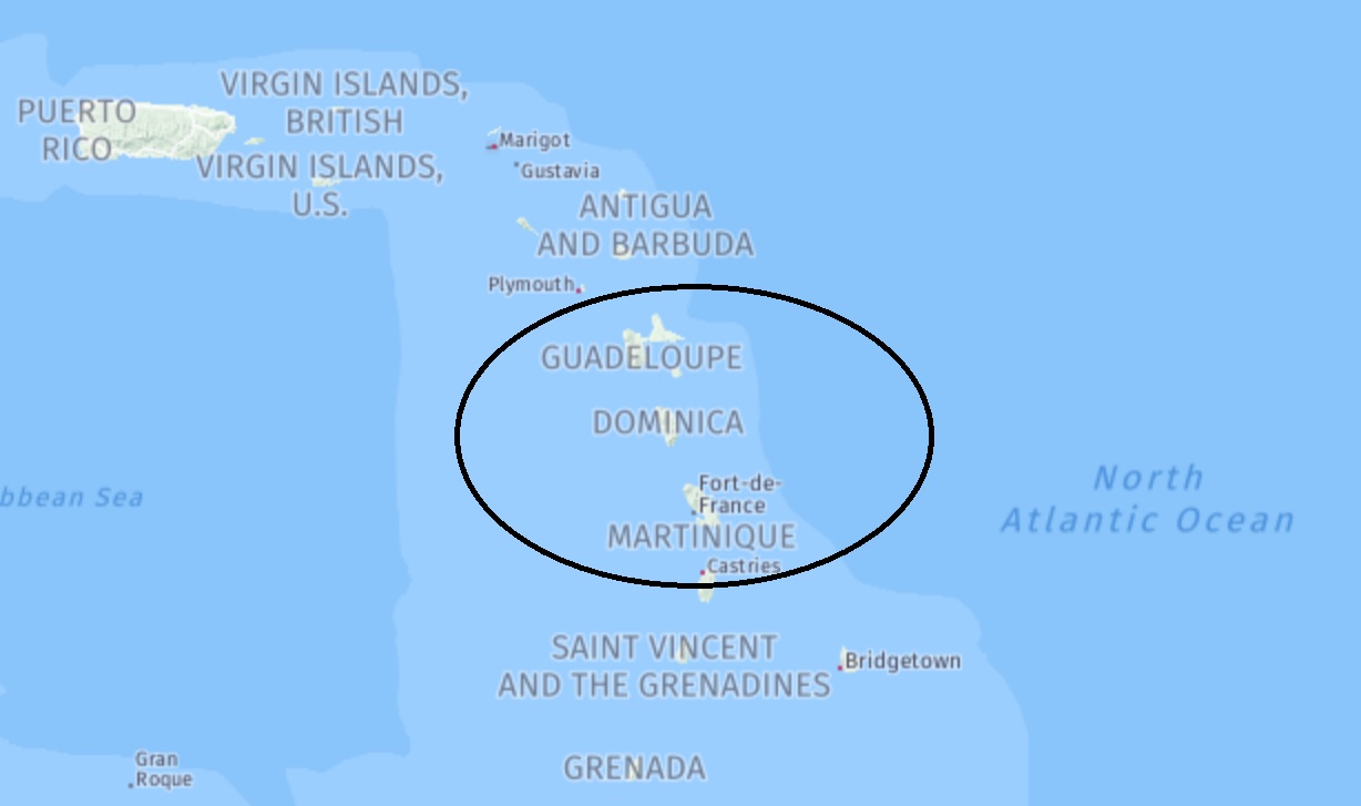 Gouadeloupe, Dominica, Martinique